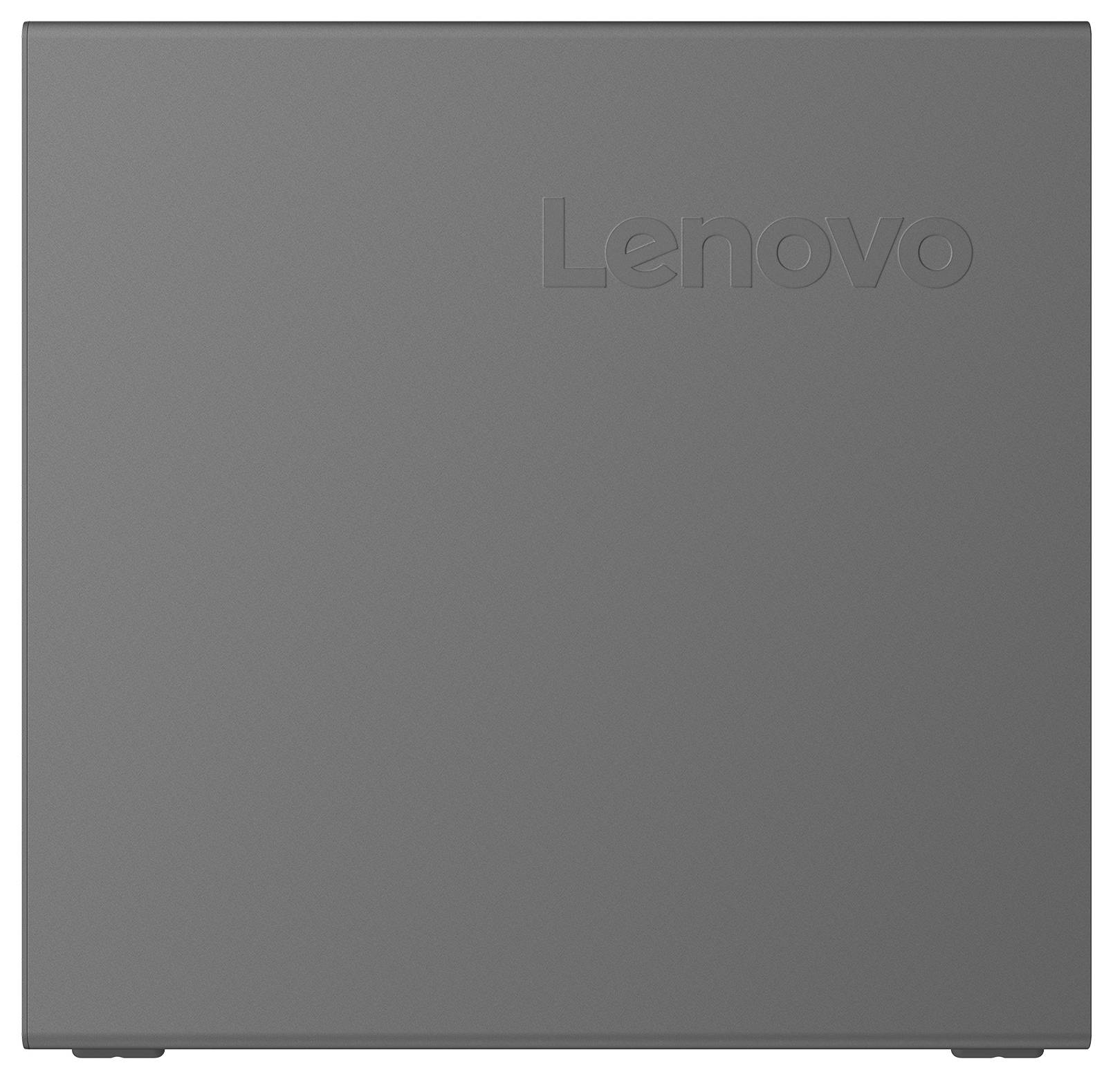 'Lenovo' Logo, in das eine glatte, graue Oberfläche eingeprägt ist und ein Produktdesign darstellt, das minimalistische und moderne Ästhetik veranschaulicht.