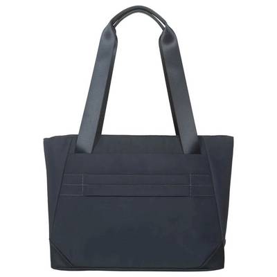 Dunkelblaue, quadratische Tasche mit breiten, stabilen Trägern. Schlichtes Design, geeignet für Büro oder Freizeit.
