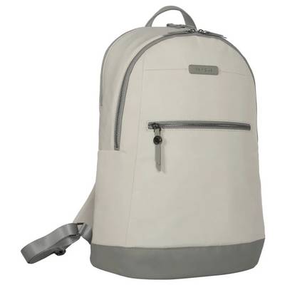 Ein hellgrauer Rucksack mit Reißverschlusstaschen und einem oberen Tragegriff, ideal für den Alltagsgebrauch oder Schule.