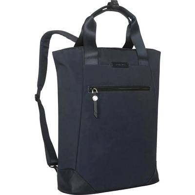 Ein schwarzer, moderner Rucksack mit Tragegriffen, einer Fronttasche mit Reißverschluss und verstellbaren Schultergurten.