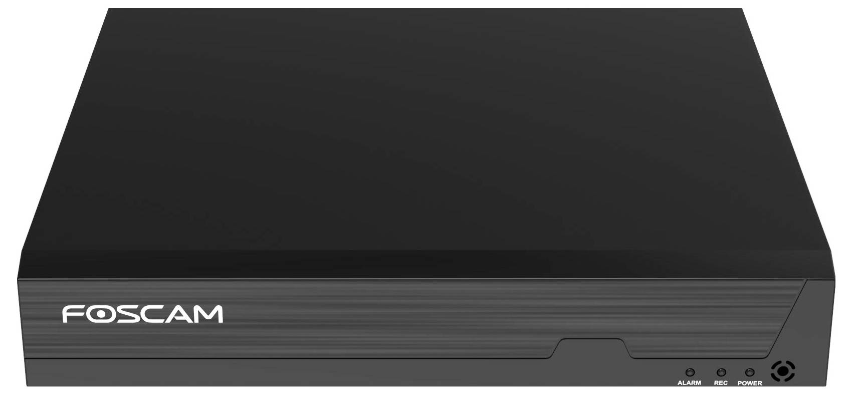 Ein schwarzer Foscam-Digitalrekorder mit drei Kontrollleuchten auf der rechten Seite.