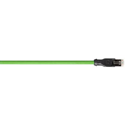 Grünes Ethernet-Kabel mit einem schwarzen Stecker auf der rechten Seite.