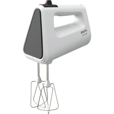 Ein weißer Handmixer mit zwei Rührbesen und ergonomischem Griff, seitlich mit der Aufschrift 'KRUPS 3 MIX 4000'.
