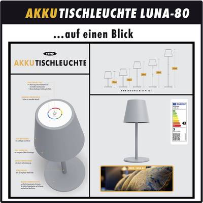 m-e modern-electronics LUNA-80 W 41434 Akku-Tischlampe LED LED fest eingebaut 3 W Weiß-8