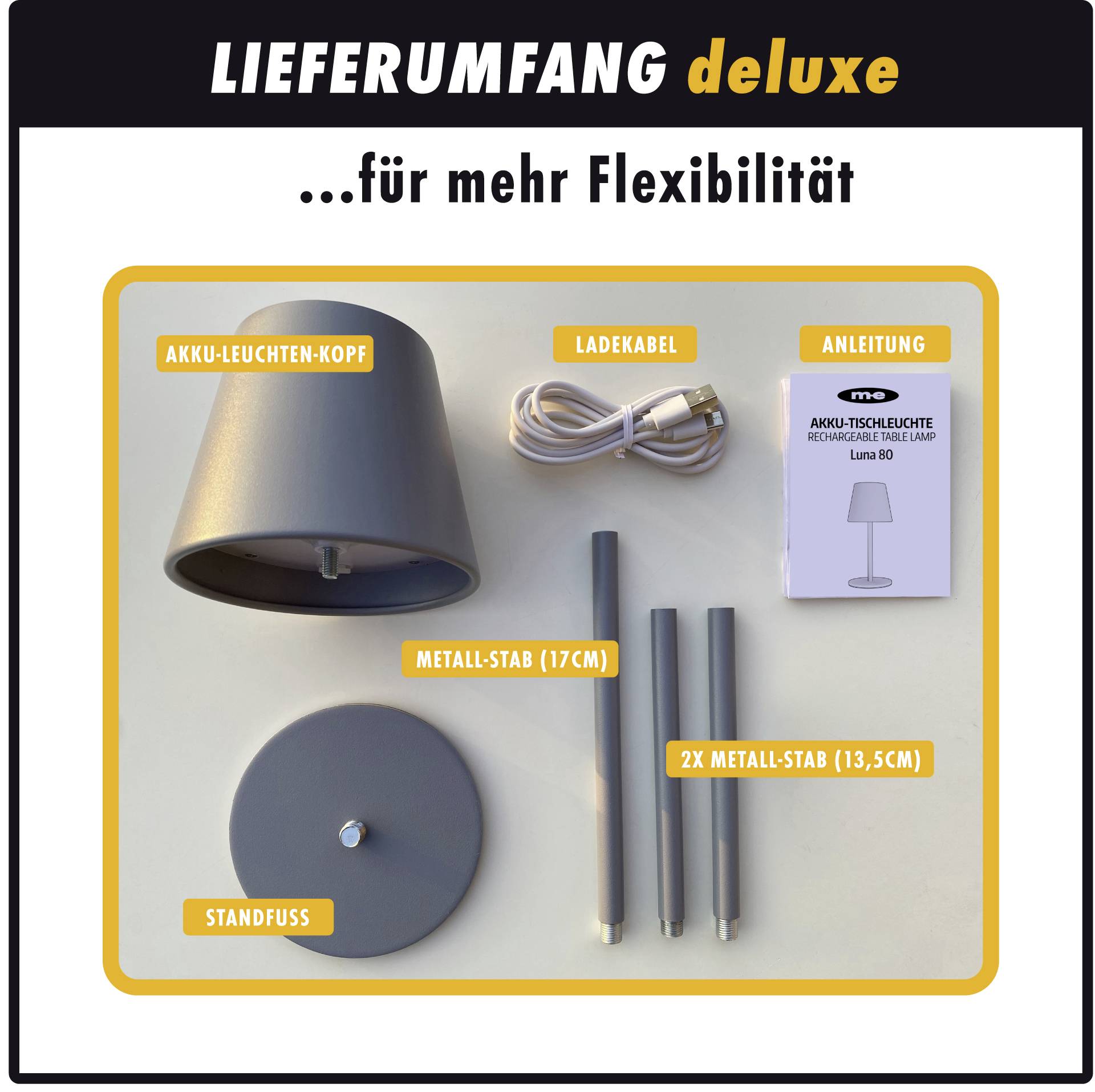 m-e modern-electronics LUNA-80 W 41434 Akku-Tischlampe LED LED fest eingebaut 3 W Weiß-9