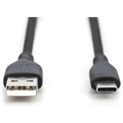 Zwei schwarze Kabel mit unterschiedlichen Anschlüssen: links ein USB-A-Stecker, rechts ein USB-C-Stecker.