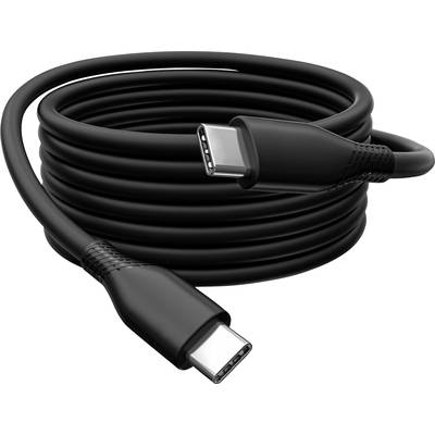 'Ein schwarzes USB-C-Kabel, mehrfach gewickelt, mit beiden Enden sichtbar. Es eignet sich zum Laden oder zur Datenübertragung.'