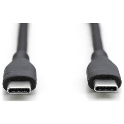 Zwei schwarze USB-C-Kabelstecker liegen auf einer weißen Oberfläche, die Enden zeigen zueinander.