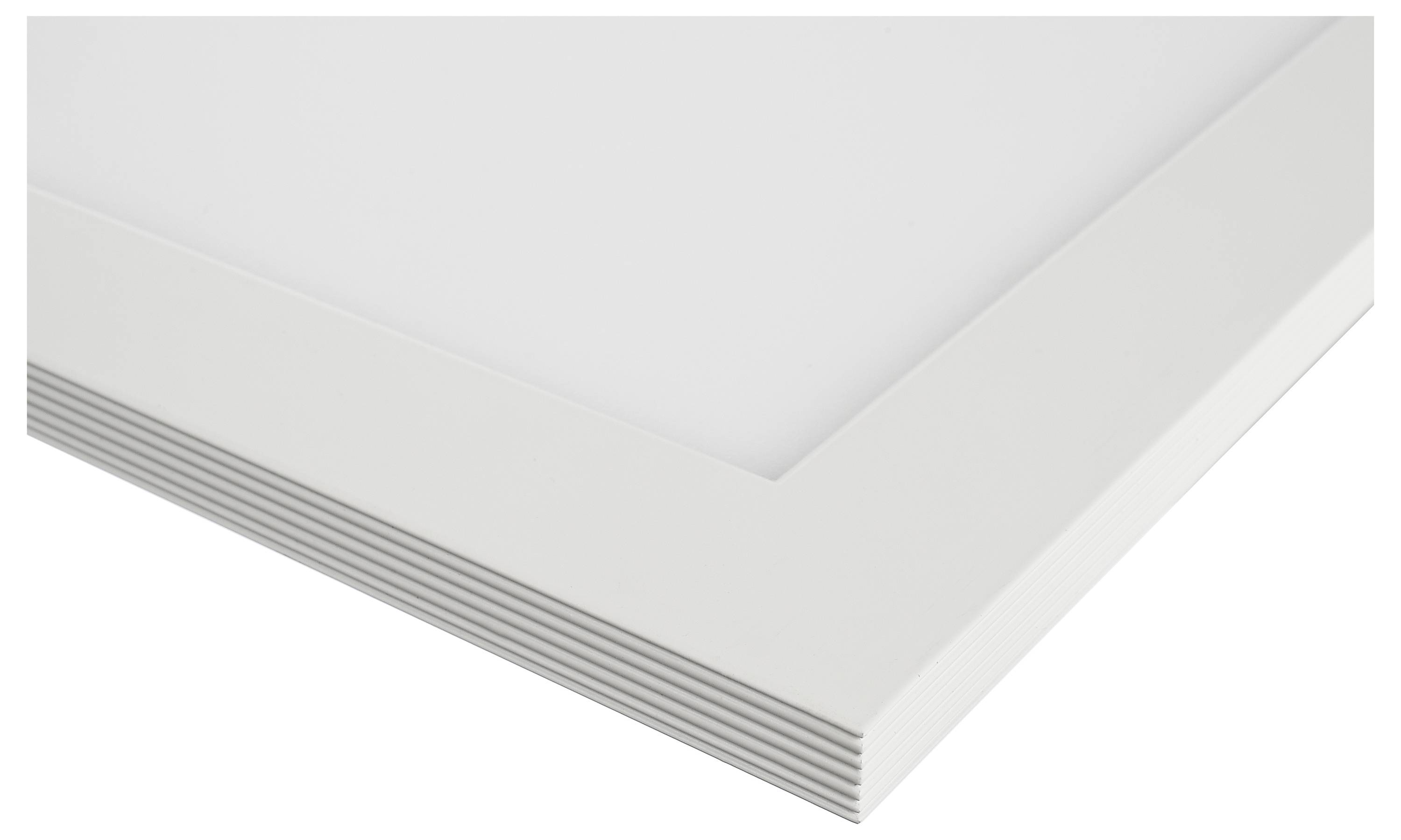 Weiße, rechteckige LED-Deckenleuchte mit schmalem Rahmen. Ideal für moderne Innenräume zur gleichmäßigen Ausleuchtung.