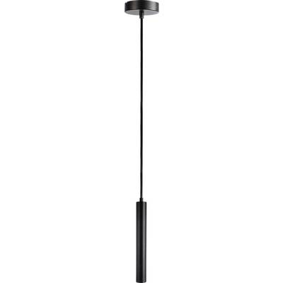Hängelampe mit schmalem, zylindrischem schwarzen Gehäuse. Minimales Design, ideal für moderne Innenräume.