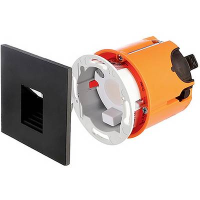 Elektrisches Gerät mit orangefarbenem Gehäuse, schwarzer Abdeckung und runden Komponenten. Möglicherweise ein Schaltersystem oder Lautsprecher.