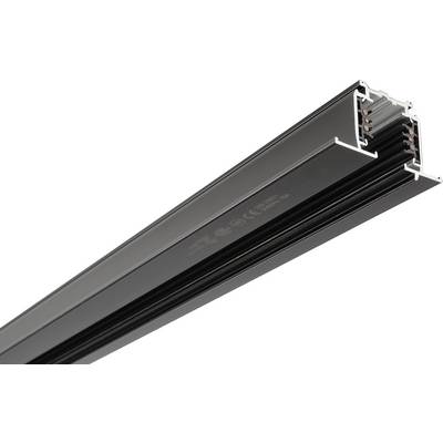 Ein schwarzes, längliches Beleuchtungsschienenprofil aus Aluminium, das für die Installation von Einbauleuchten vorgesehen ist.
