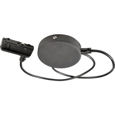 Einfaches, schwarzes elektrisches Bauteil mit zwei Kabeln, vermutlich ein Sensor oder Anschluss, auf weißem Hintergrund.