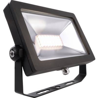 Ein LED-Strahler mit einem schwarzen Gehäuse und einem kippbaren Standfuß, geeignet für Außenbeleuchtung.