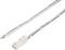 Weißes Kabel mit zweipoligem Kunststoffstecker; geeignet für elektrotechnische Anschlüsse. Text auf Kabel deutet technische Spezifikationen an.