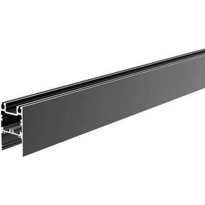 Aluminium-Profil, schwarz, mit mehreren Kammern und einem schlichten Design, geeignet für den Bau von Rahmen oder Konstruktionen.