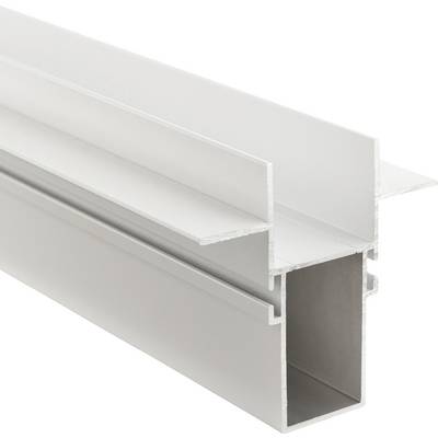 Ein graues, rechteckiges Metallprofil mit einer Vertiefung in der Mitte, verwendet zur Befestigung oder als Konstruktionsmaterial.