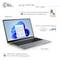 Ein Laptop mit geöffneter Windows-Benutzeroberfläche. Auf dem Bildschirm sind Symbole sichtbar. Technische Details sind um das Gerät verteilt.