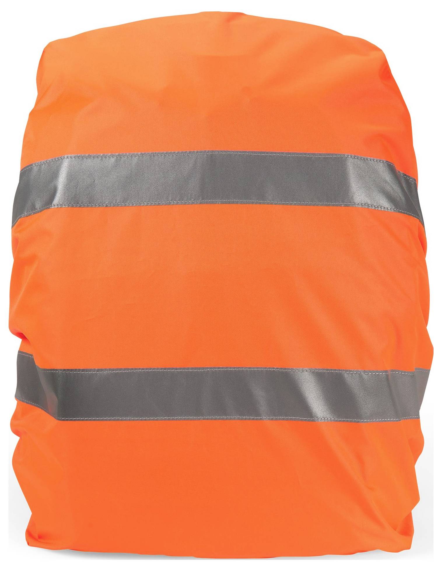 Ein leuchtend orangefarbener Rucksack mit reflektierenden Streifen, ideal für Sichtbarkeit und Sicherheit im Straßenverkehr.