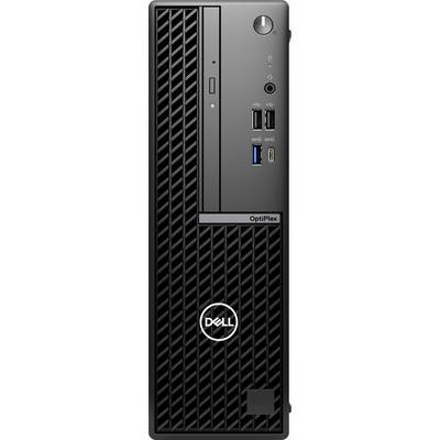 Ein schwarzer Desktop-Computer der Marke Dell, Modell OptiPlex, Vorderansicht mit mehreren USB-Ports und einem Power-Knopf.