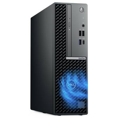 Ein schwarzer Computer-Tower mit dem Dell-Logo und mehreren Anschlüssen auf der Vorderseite.