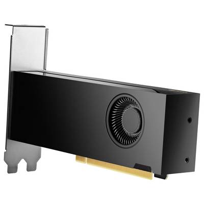 Schwarze Grafikkarte mit Lüfter und PCIe-Schnittstelle, geeignet für Desktop-PCs. Kompaktes Design für platzsparende Installation.