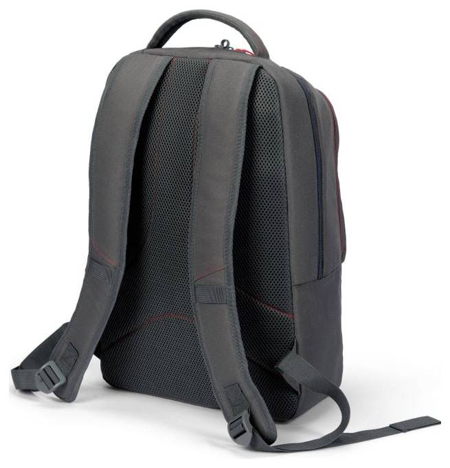 Grauer Rucksack von hinten mit verstellbaren Trägern und gepolstertem Rücken. Ideal für den täglichen Gebrauch oder Reisen.