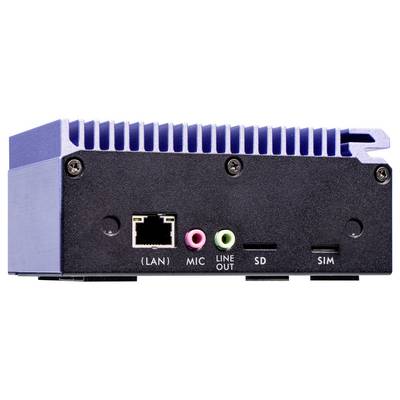 Ein kleines elektronisches Gerät mit Anschlüssen: LAN-Port, Mikrofon, Line Out, SD-Kartensteckplatz und SIM-Kartensteckplatz.