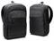 Zwei schwarze Rucksäcke mit mehreren Fächern und Reißverschlüssen, nebeneinander dargestellt. Ideal für Reisen oder den täglichen Gebrauch.
