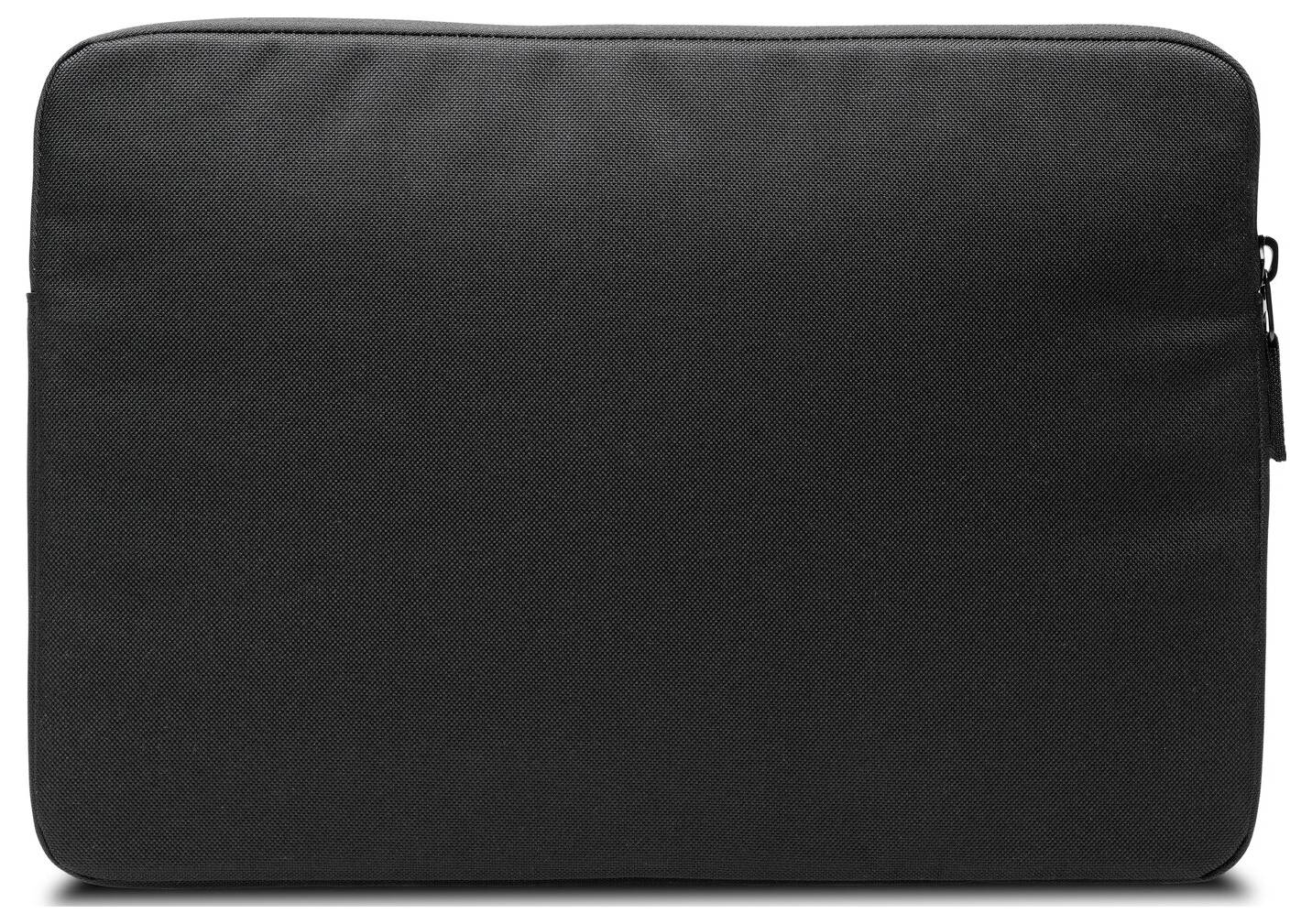 Eine schwarze Laptop-Hülle mit Reißverschluss, schlichtes Design, geeignet für den Schutz eines Laptops.