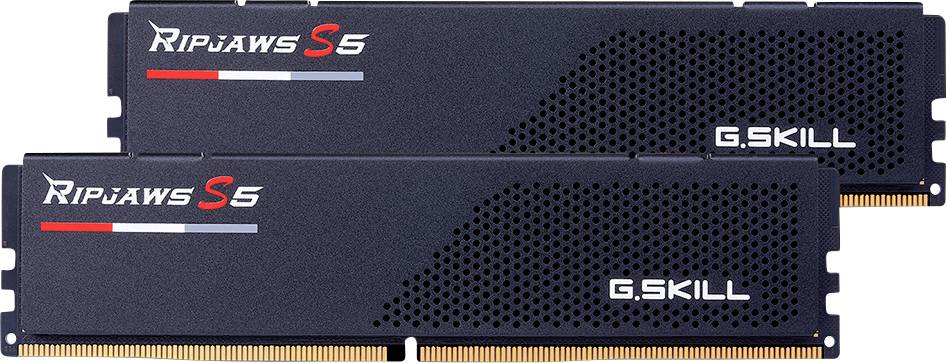 Zwei G.SKILL Ripjaws S5 RAM-Module in Schwarz, nebeneinander. Geeignet für Hochleistungscomputer.