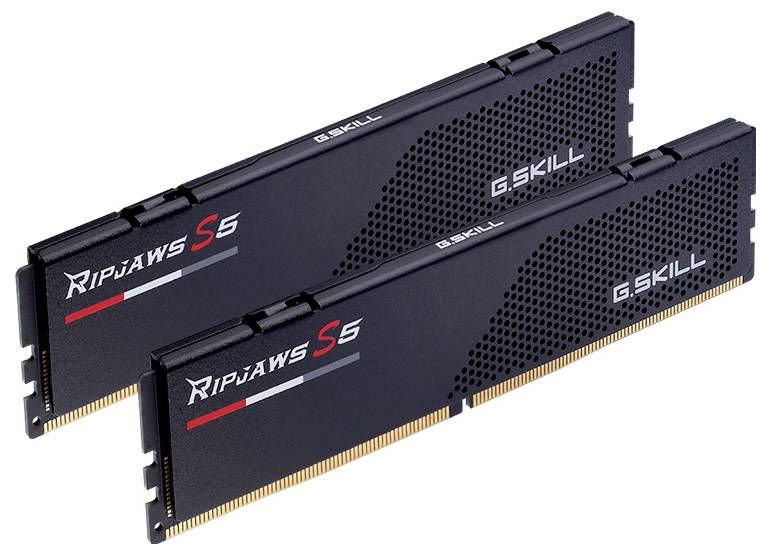 Zwei G.Skill Ripjaws S5 RAM-Module mit schwarzem Design und perforierter Oberfläche, geeignet für Computerspeicheraufrüstungen.