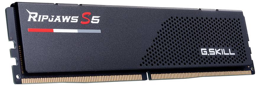 Arbeitsspeichermodul 'G.SKILL Ripjaws S5', schwarzes Design, sichtbare Kontakte. Geeignet für High-Performance-Computer.