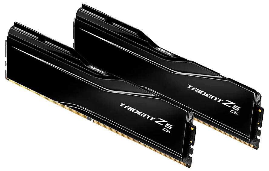 Zwei schwarze RAM-Module mit der Aufschrift 'Trident Z5', ausgelegt für Hochleistungsspeicher in Computern.