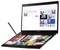 Ein Laptop mit zwei Bildschirmen. Der obere zeigt eine kreative Software mit Vorlagenauswahl. Der untere reagiert auf einen Stift mit Zeichnungen.