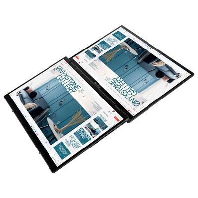 Zwei Laptops mit geöffneten Bildschirmen zeigen ein identisches Webdesign. Sie sind in einem 90-Grad-Winkel angeordnet.