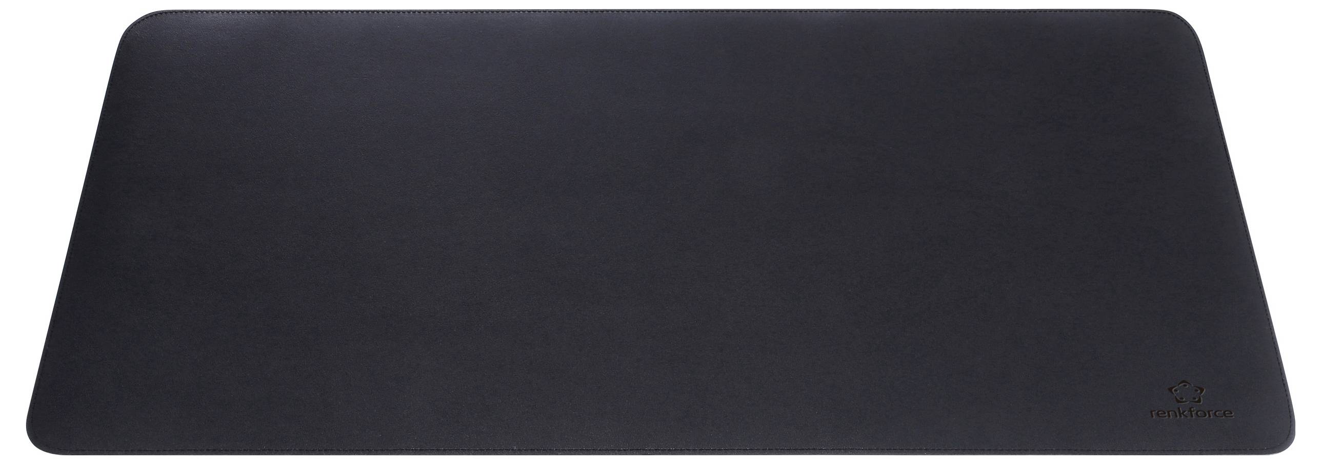 Große, schwarze rechteckige Schreibtischunterlage aus Leder mit abgerundeten Ecken.
