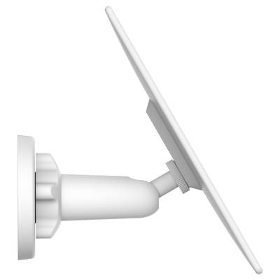 Eine weiße, rechteckige Antenne in seitlicher Ansicht, montiert an einem verstellbaren Halter.