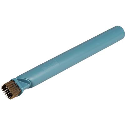 Ein blauer Filzstift mit brauner Spitze auf weißem Hintergrund.