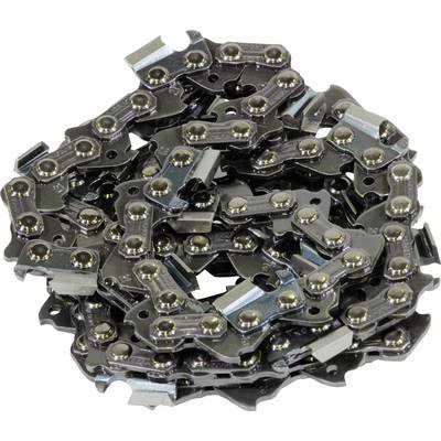 Motorsägenkette aus silbernem Metall, kompakt zusammengelegt und bereit zur Verwendung oder Montage an einer Motorsäge.