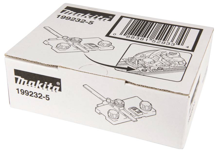 Makita Zubehörbox mit Teilenummer 199232-5. Illustrierte Anleitung oben zeigt Installationshinweise.