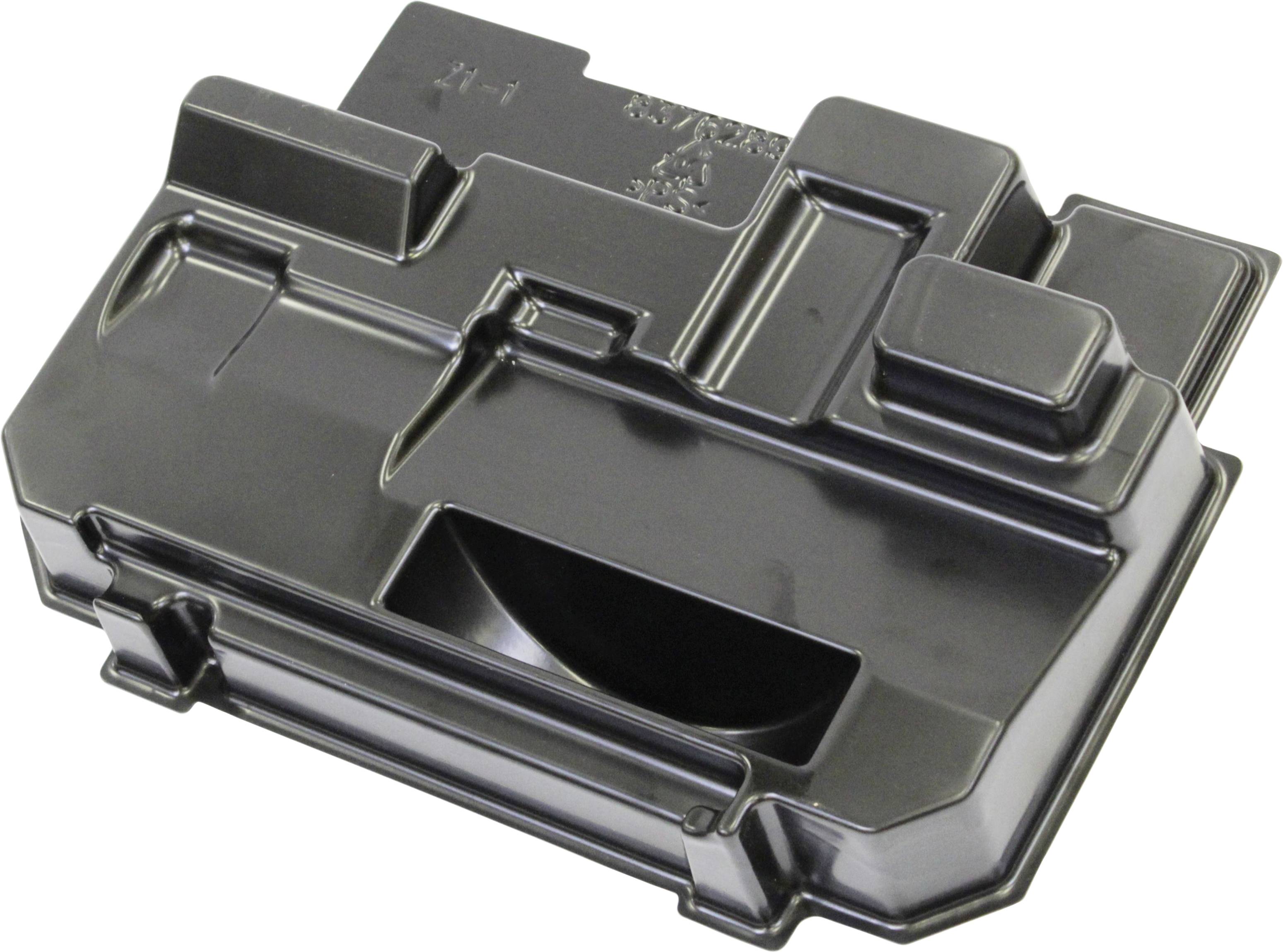 Ein schwarzes, rechteckiges Kunststoffgehäuse mit mehreren Erhöhungen und Absenkungen auf der Oberseite.