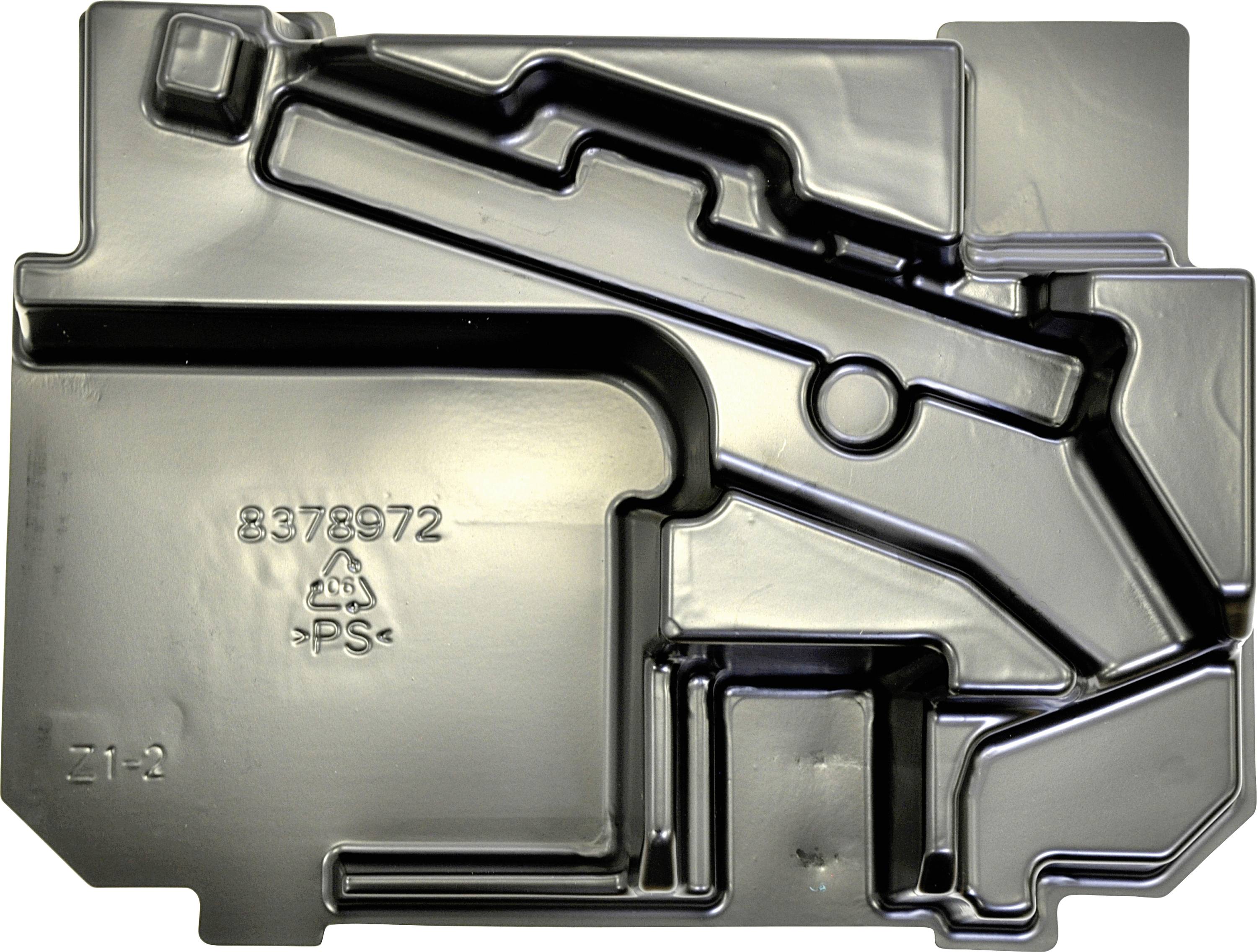 Graue Kunststoffplatte mit geformten Rillen und Vertiefungen, gekennzeichnet mit '8378972' und Recycling-Symbol für Polystyrol (PS).