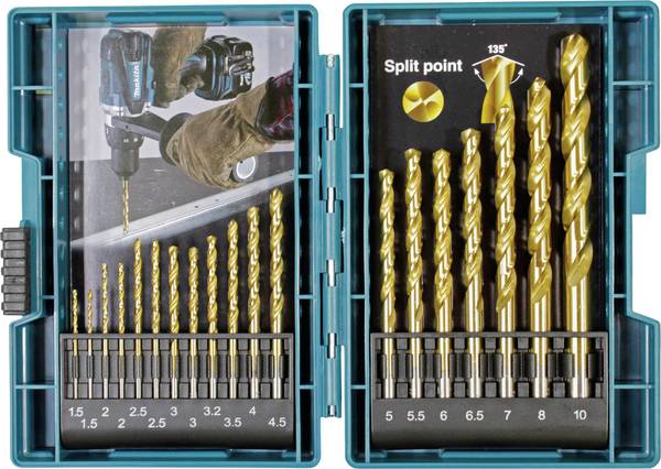 Makita B-67795 B-67795 HSS TiN Metall-Spiralbohrer-Set  1.5 mm, 2.0 mm, 2.5 mm, 3.0 mm, 3.2 mm, 3.5 mm, 4.0 mm, 4.5 mm, 5.0 mm, 5.5 mm, 6.0 mm, 6.5 mm, 7.0 mm, 8.0 mm, 10.0 mm  TiN   1 St.
