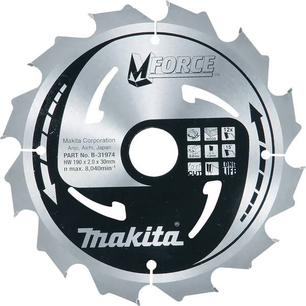 Makita B-31974 B-31974 Kreissägeblatt 190 x 30, 20, 15.88 x 1.2 mm Zähneanzahl: 12 1 St.