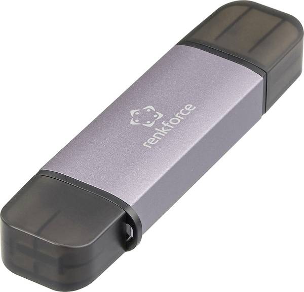 Renkforce RF-CR-200 Externer Speicherkartenleser  USB-A, USB-C® Dunkelgrau
