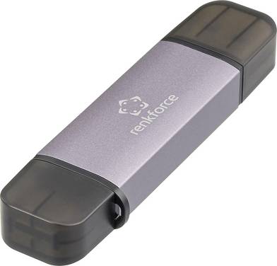 Renkforce RF-CR-200 Externer Speicherkartenleser USB-A, USB-C® Dunkelgrau