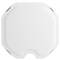 Ein weißer, abgerundeter, quadratischer Gegenstand mit einem schlichten Design, möglicherweise eine Abdeckung oder ein technisches Gerät.