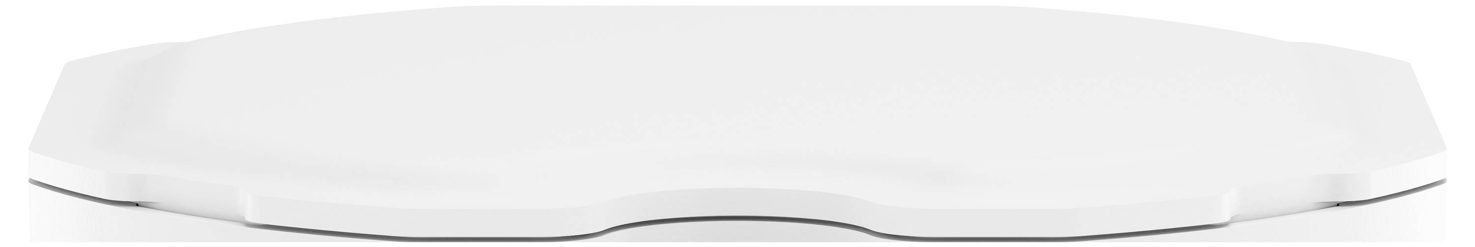 Weiße, flache, sechseckige Struktur, möglicherweise Teil eines technischen Geräts, vor weißem Hintergrund.