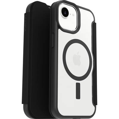 Schwarze und transparente iPhone-Hülle mit MagSafe-Ring und erhöhtem Kameraschutz, von hinten auf weißem Hintergrund abgebildet.